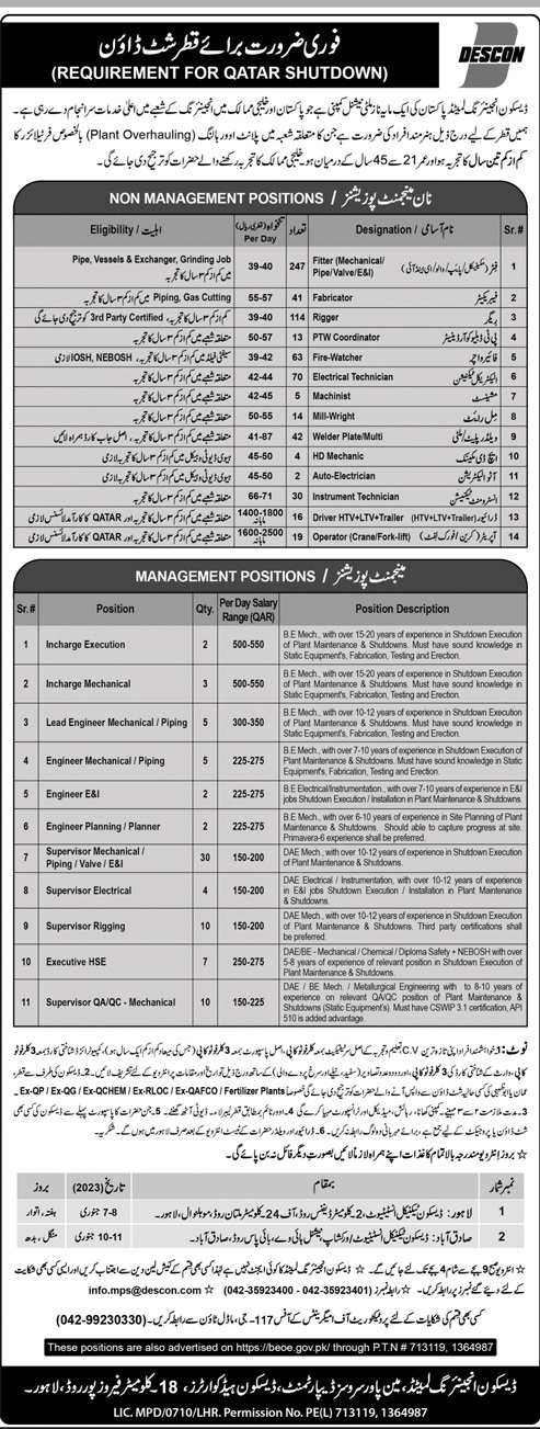 DAE Electrical Job in DESCON