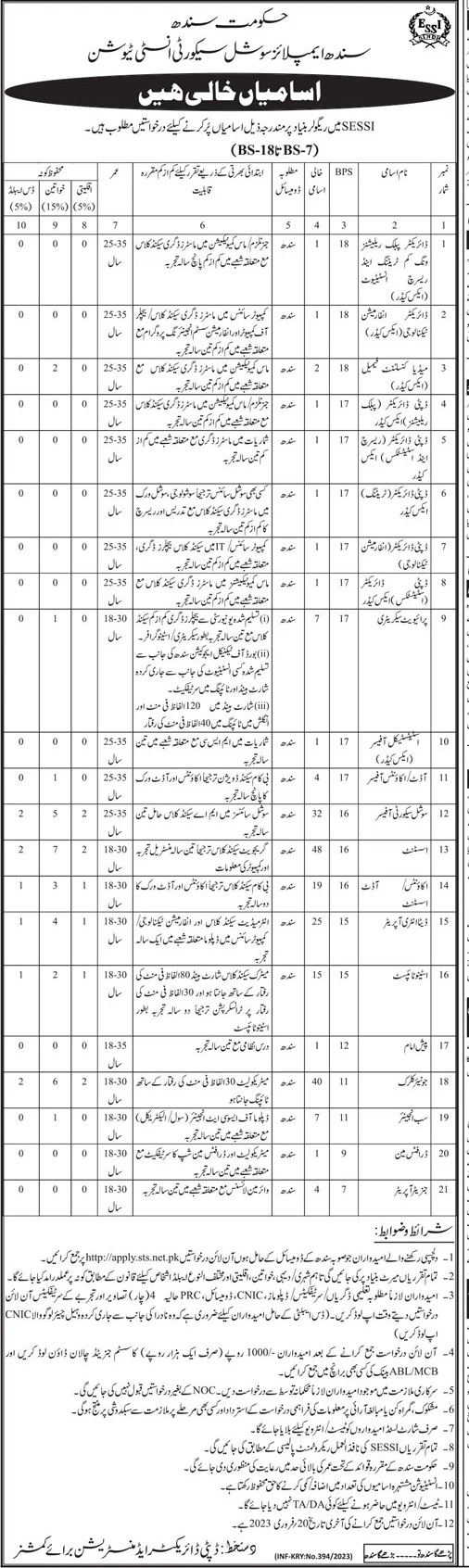 DAE Electrical and Civil Job as Sub Engineer in Sindh Employees Social Security Institute (SESSI)
