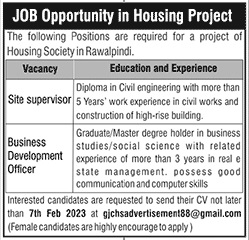 DAE civil job in housing project Rawalpindi