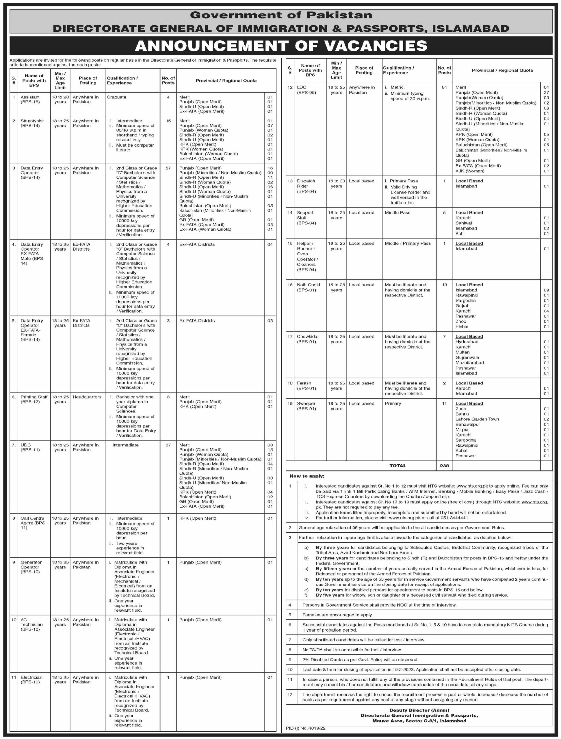 DAE Electronics / Electrical / Mechanical / HVAC Jobs in Immigration and Passport Islamabad