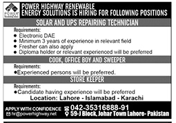 DAE Electronics required as Solar and UPS Repairing Technician